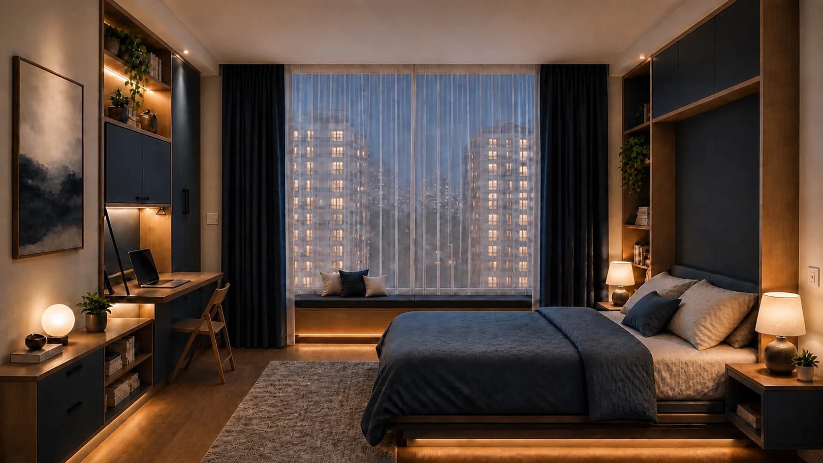 A standard bedroom with no intentional design